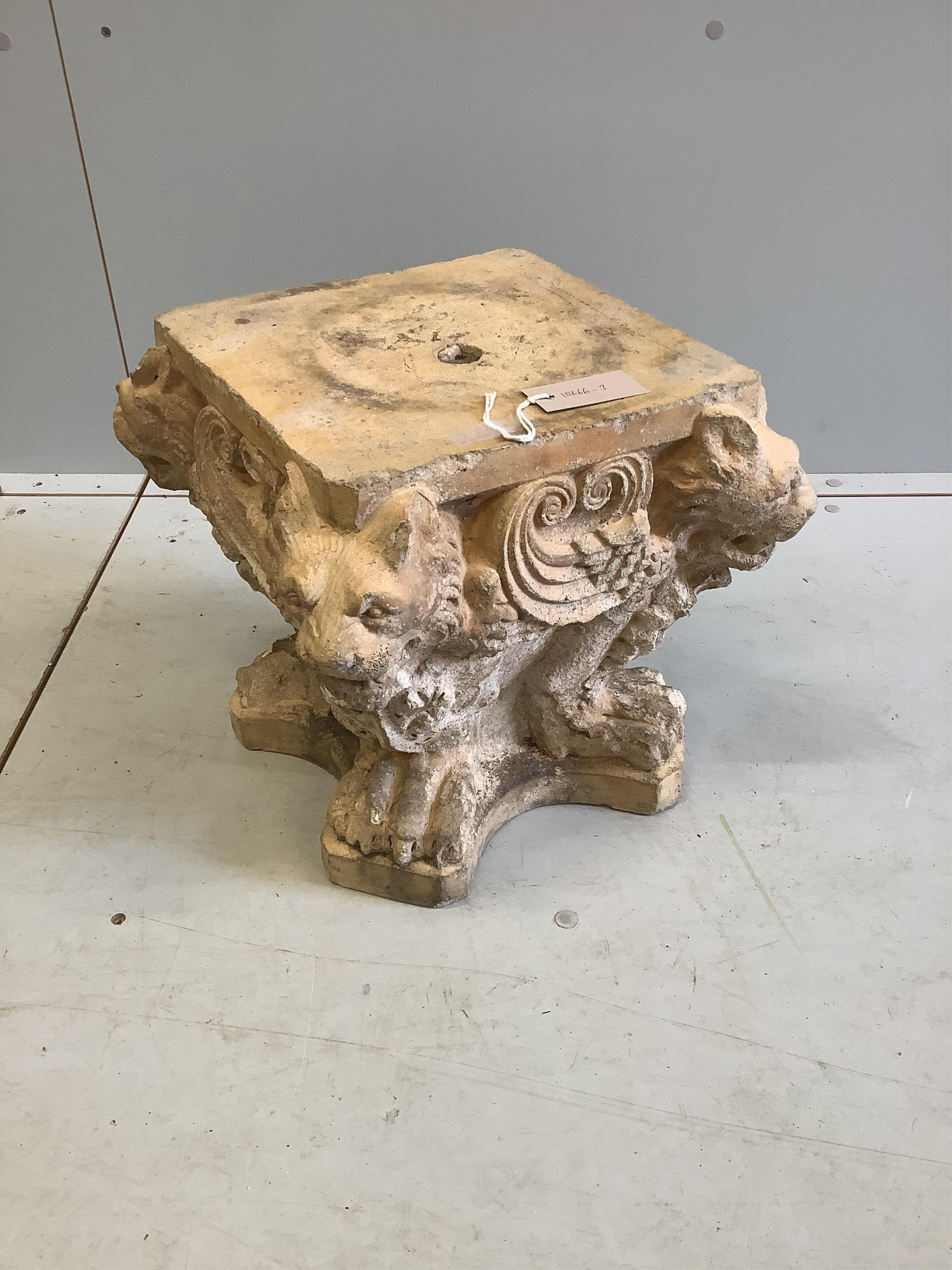 A pottery / stoneware corbel, width 35cm, height 35cm. Condition - fair